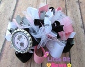 Pink, Black, and Grey Parisian Poodle Bottlecap Boutique Funky Bow