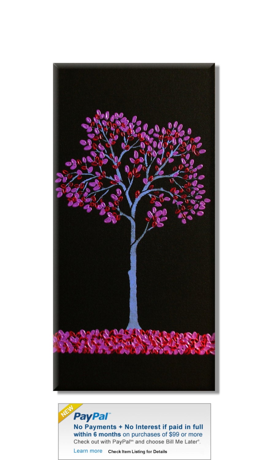 Tree in Red and Pink. Original Handpainted Acrylic Thick 3d Texture Impasto Palette Knife Painting. Size 12 x 24.