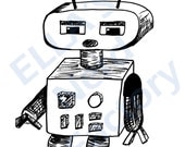 Cube Robot Art Print Black and White 8x10 inch