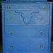 Vintage Tall Boy Antique Cottage or Traditional Beach House Blue  5- Drawer Dresser