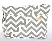 Diaper Bag and Changing Pad.  Waterproof Lining and NEW Vegan leather bottom in Gray Chevron