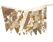 Vintage Retro Cafe / Chocolate Brown - Lace Floral Flag Bunting.  Shabby Chic Decoration.
