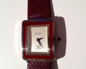 Rare vintage Gucci watch made in Italy burgandy and gold plated