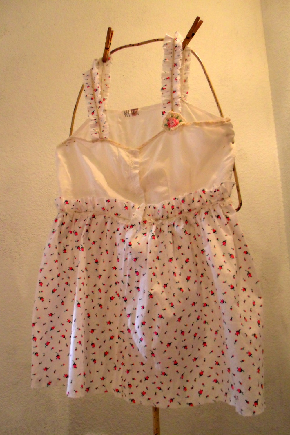 Shabby Rose Tank Top, Handmade, Pink Roses, Ruffles, Vintage Cami, Repurposed, Upcycled, Cottage Chic, Romantic, Size Xtra Large