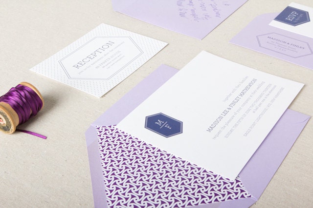 Charles Wedding Invitation in Purple - SAMPLE - Classic Crest Wedding Invitations - Preppy Letterpress Wedding Invitations