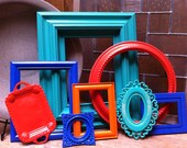 Frame Collage Eclectic Home Decor Empty Frame Gallery Set Vintage Frames Little Boy Blue Painted Frames Upcycled Bright Frames