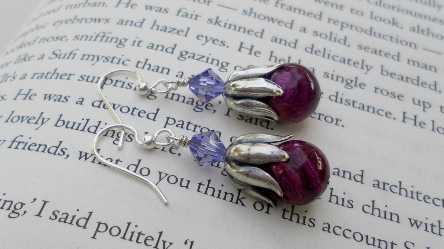 Pink Purple Earrings Crazy Lace Agate Tanzanite Spring Summer Tulip Flower