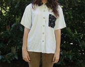 1980s Striped and Floral Blouse