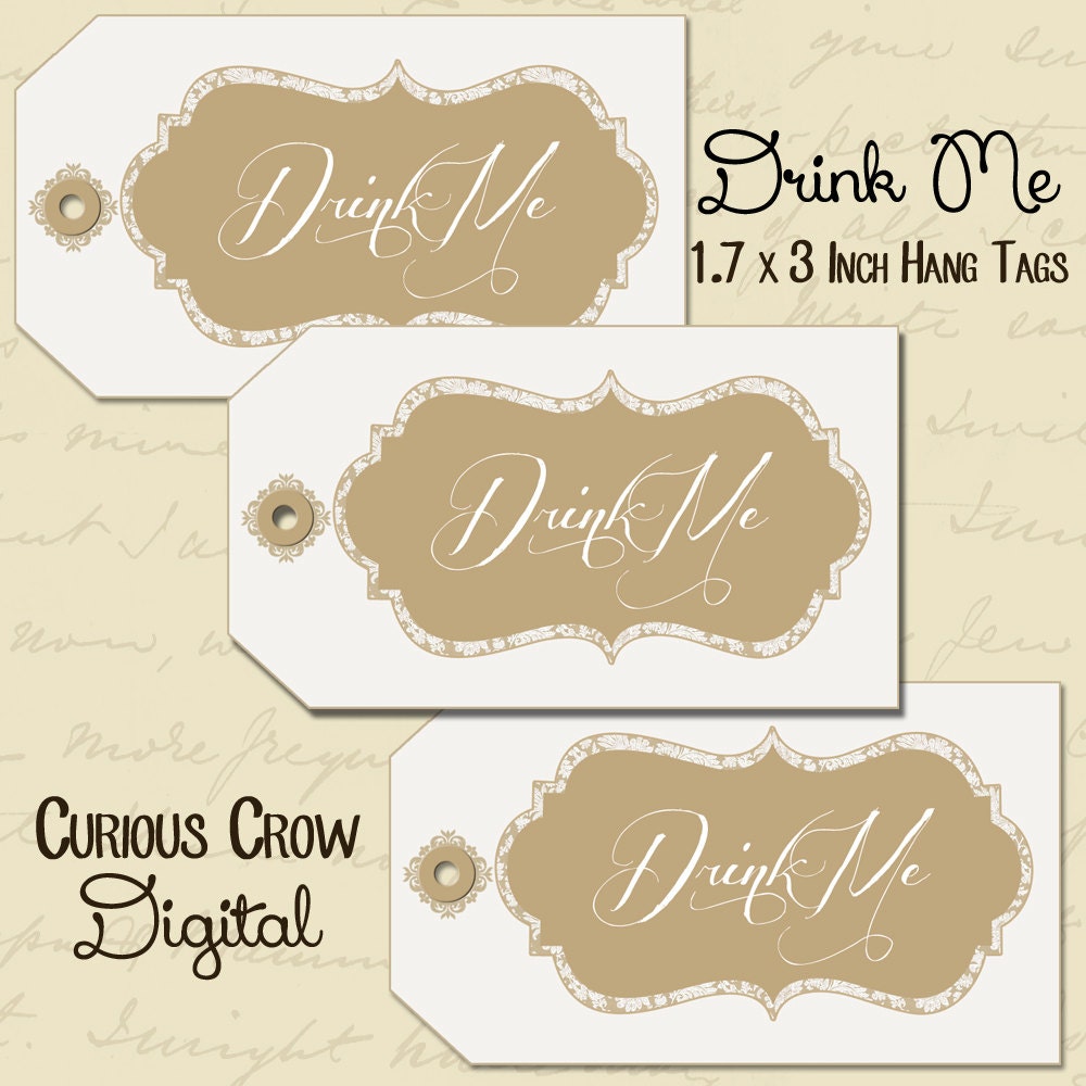 Drink Me Hang Tags Digital Collage Sheet - 1.7 x 3 Inches Printable for Wedding or Party Favors