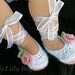 Crocheted Ballet Baby Booties in White and Dusty Rose Pink, sizes NB, 0-3 months, 3-6 months, 6-9 months, 9-12 months