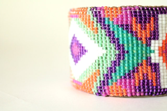neon geometric loom woven wide cuff