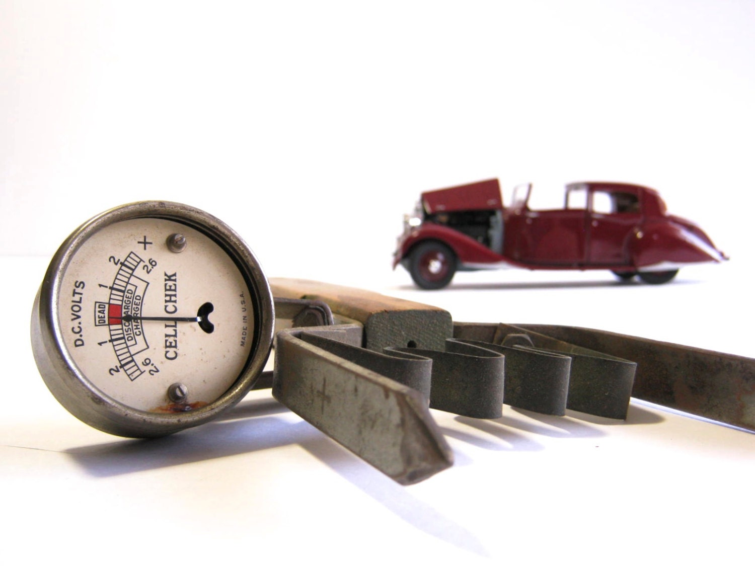 Vintage Battery Tester Wood Handle Cell Check Vintage Car Automotive Tool Battery Cell Fathers Day DC Volts