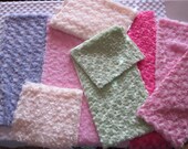 DESTASH Rosette Minky Fabric - Scrap Pieces of Hot Pink Fuschia, Light Pink, Dark Pink, Mint Green & Violet Purple