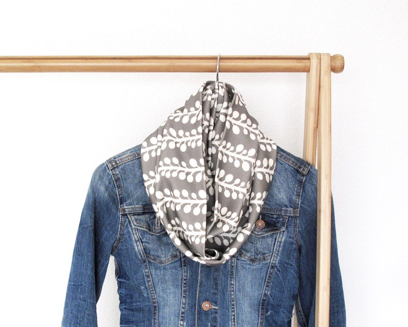 Women's Infinity Loop Scarf Eco Friendly Scarf in Gray Print - Women's Scarves