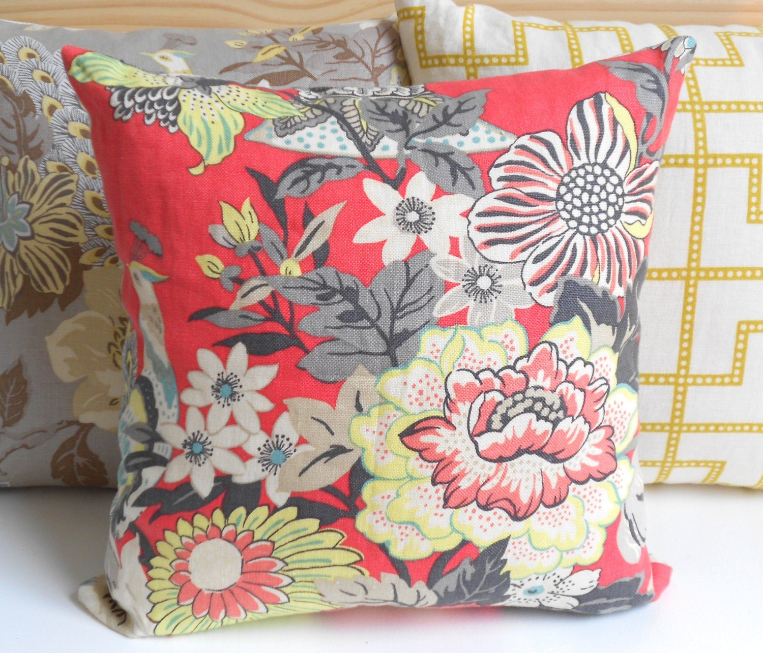 Decorative throw pillows, pair of pink coral floral pillows