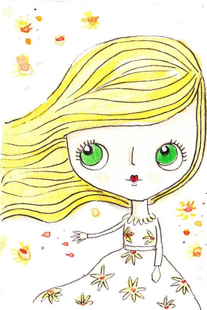 ACEO Original Whimsical Girl Watercolours