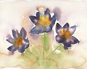 Original watercolor Crocus art painting Abstract spring decor purple green