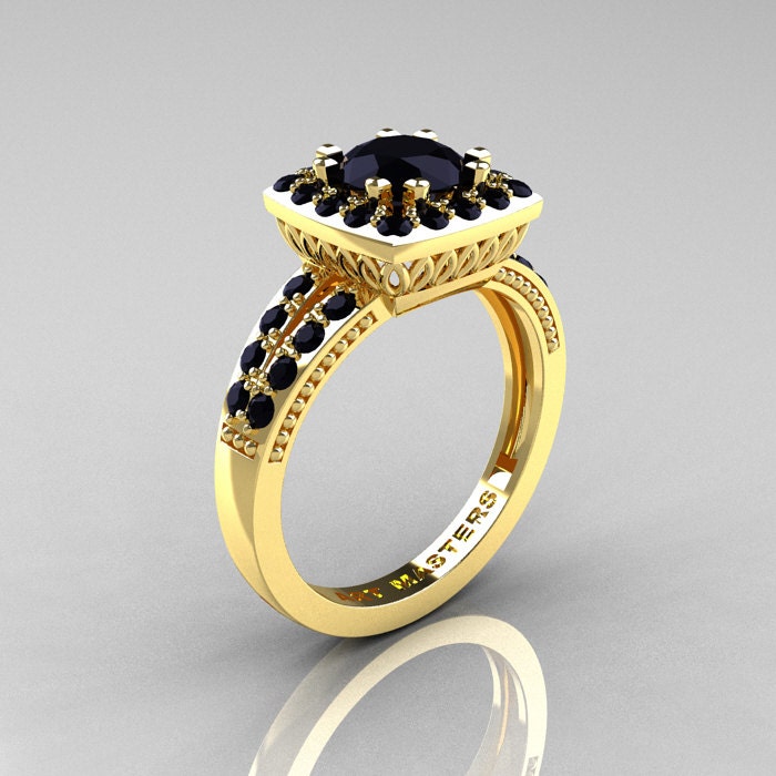 Classic 14K Yellow Gold 1.0 Carat Black Diamond Solitaire Engagement Ring R220-14KYGBD