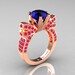 French 14K Rose Gold 3.0 CT Blue and Pink Sapphire Engagement Ring, Wedding Ring R382-14KRGPBS