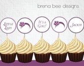 Personalized Little Lady - Purple Polka Dot and Hair Bow  - 5 DIY, Printable Cupcake Toppers