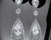SALE - Rhinestone earrings - Long - Cubic Zirconia - Sterling Silver ear wires - Bridal Jewelry - Bridesmaids - gift -Prom -