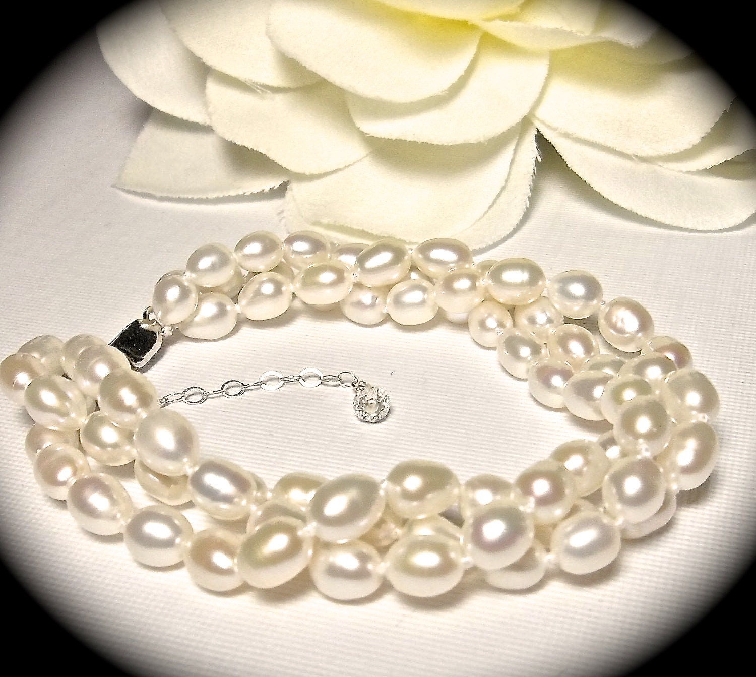Freshwater Pearl Bracelet - Twisted -  Sterling Silver clasp - extender- Bridal jewelry - Heirloom quality