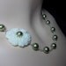 Pearl necklace - White Rose - Cabochon - Green Pearls - Sterling silver - Wire wrapped - Bridal jewelry - Gift -