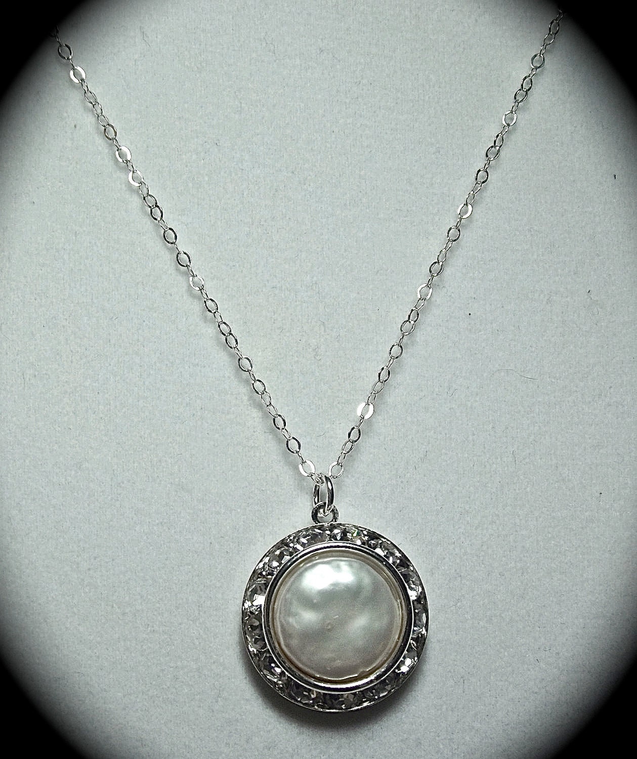 Pearl Necklace - Freshwater - Coin pearl - Sterling Silver - Swarovski Crystal Pendant - Formal or Casual - Wonderful Gift -