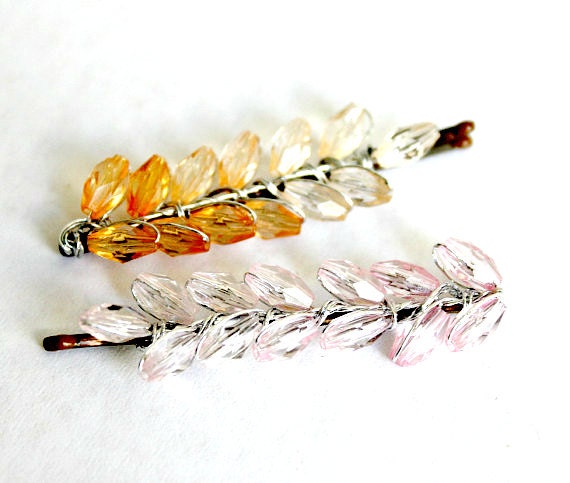 Ombre Leaves Hair Pins. Spring Hair Clip, Weddings, Spring,Hair Accessories,Pink, Orange Bohemian, Fashion, Hair Clip