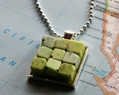 Green Square Beaded Pendant Necklace