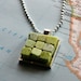 Green Square Beaded Pendant Necklace