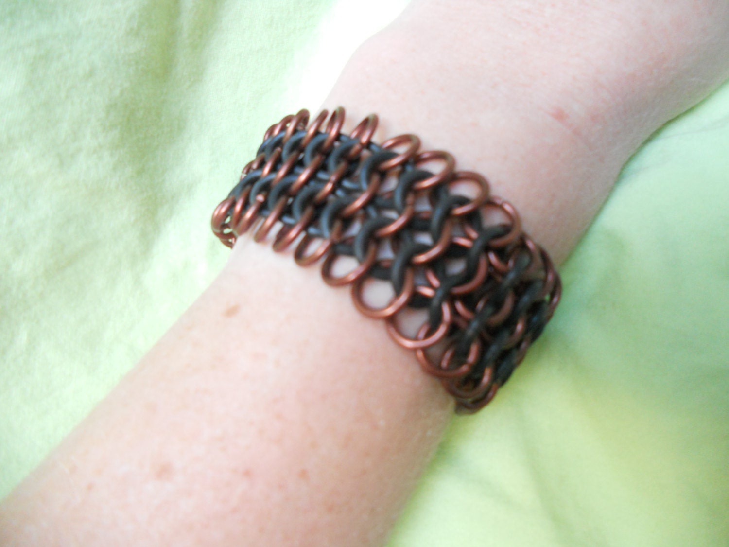 Brown and black chain mail bracelet