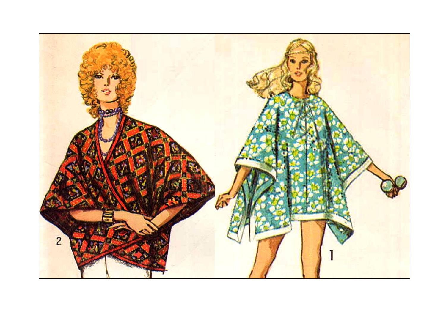 Vintage 1970s Easy Jiffy Ponchos Sewing Pattern Beach Cover Up Wrap Coat Simplicity 9194 One Size