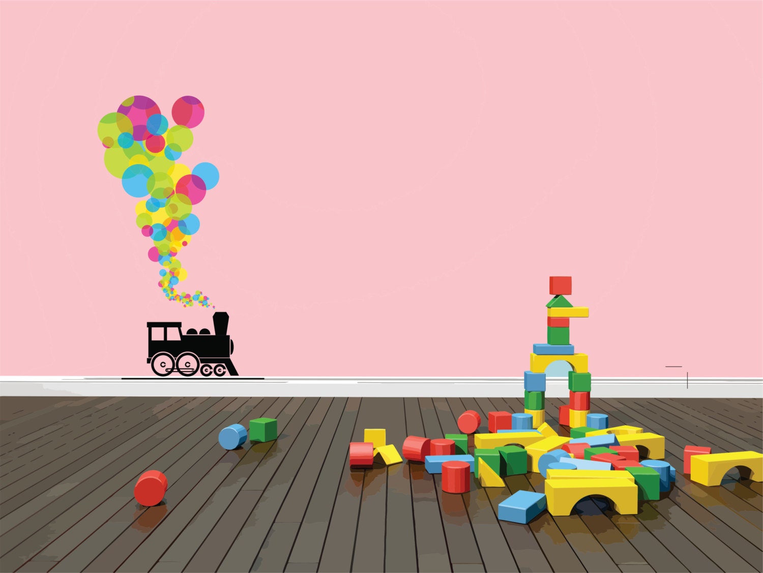 DAYCARE MURAL Colorful Bubble Balloons Kids Childrens Boy Girl Picture Art Graphic Design Bedroom Vinyl Wall Decal 10x40 larg451