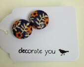 Orange Blue Flowers Fabric Earrings