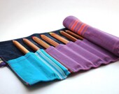 Pencil Roll, Pencil Case, Purple and Aqua Kikoy Organizer
