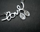 Love Necklace, Personalized necklace, Leaves, Hand stamped, Initial, Gift, Bridal, Bridesmaid, Wedding Jewelry, Love