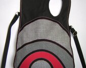 2in1 Sling Bag MEDIUM CANVAS BAG -cross body bag - travel tote wallet purse- hip bag  mixed fabrics in Black-Gray-Red