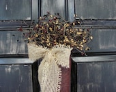 Primitive Wall Basket with Pip Berries - Country Merc - BURLAP Bow - Primitive Country Home Decor - Mother's Day Gift - Primitive Basket