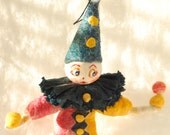 Spun cotton circus clown ornament OOAK vintage craft, "The juggler"