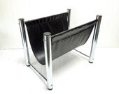 SALE Vintage Magazine Rack Chrome and Black Mid Century Magazine Sling