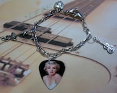 MARILYN MONROE - Sexy Retro B & W Guitar Pick Charm Bracelet With Heart, Music Note, and Guitar