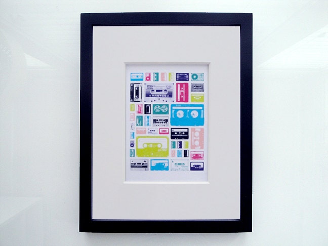 Cassette Tape Art Print, 5 x 7, Retro Mix Tapes