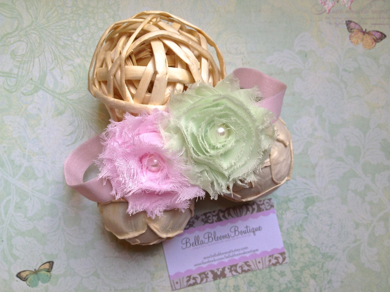 20%OFF ORDER Shabby Bloom Headband.pink green shabby flower.shabby flower.pink green headband.infant headband.toddler headband.girl headband