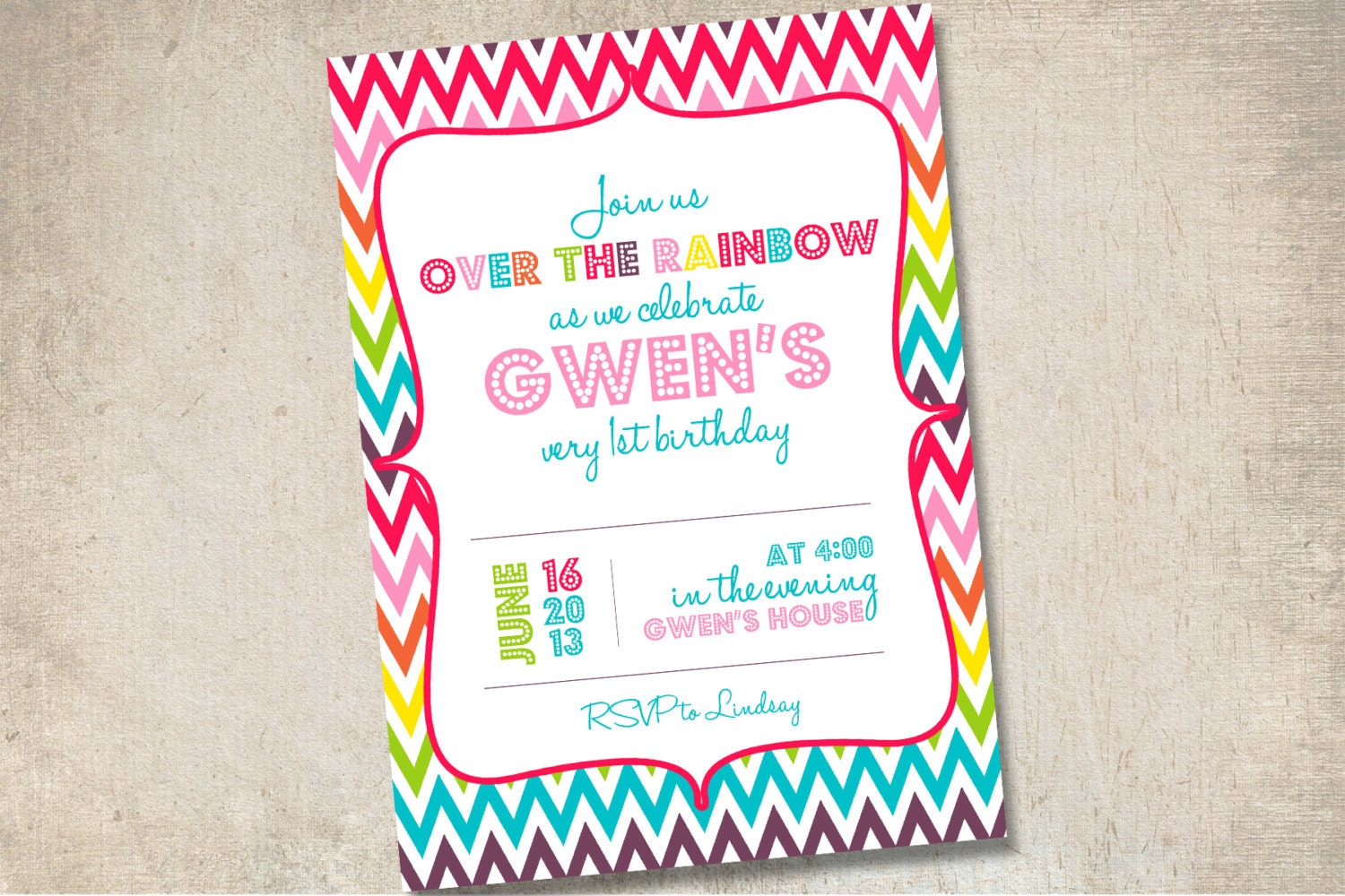 Over the rainbow custom birthday invitation