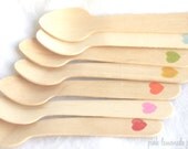 25 HaNDSTamPed hearts on wood cutlery-rainbow pack or choose colors--made to order-allow up to 7days to ship-weddings- parties-- Il_170x135