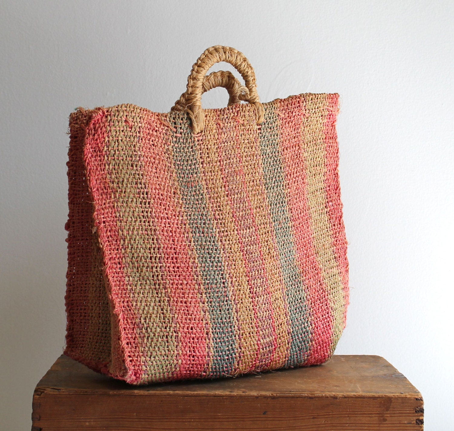 Vintage Multi Color Striped Market Tote
