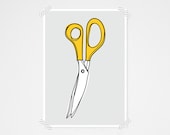 scissors - illustrated A3 poster in red or yellow - TheHelloShop