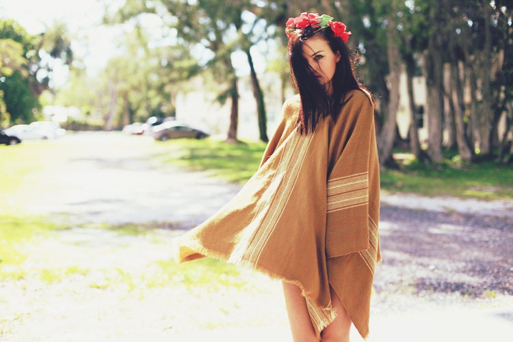 1960s Mustard Striped Festival Boho Poncho
