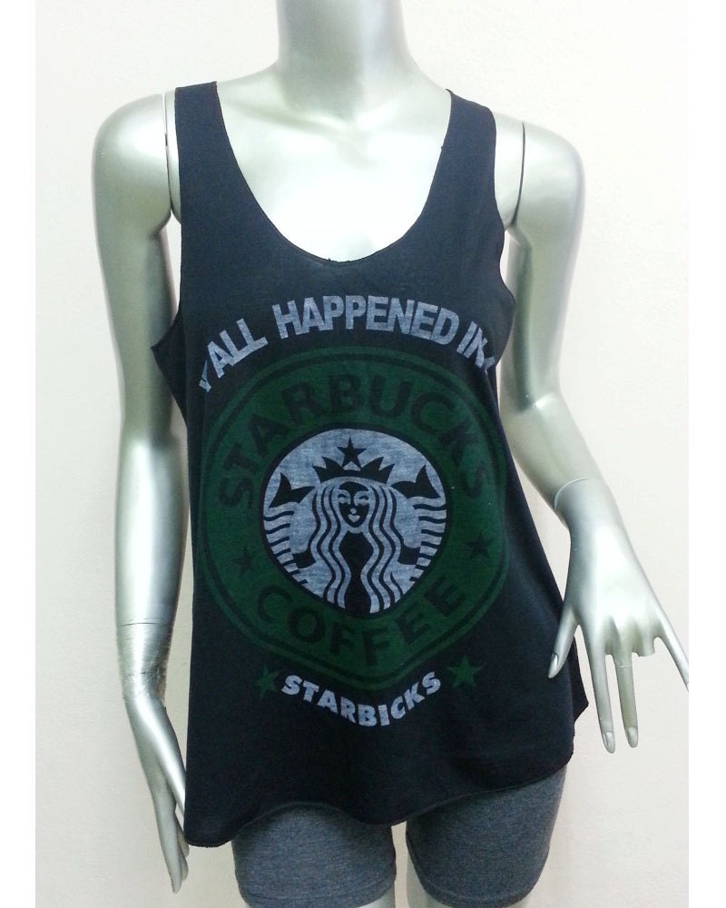 STARBUCKS Coffee it all happened T-Shirt Women shirt Tank Top vest sleeveless shirt screen Rock Punk classic Black S35 Size S M
